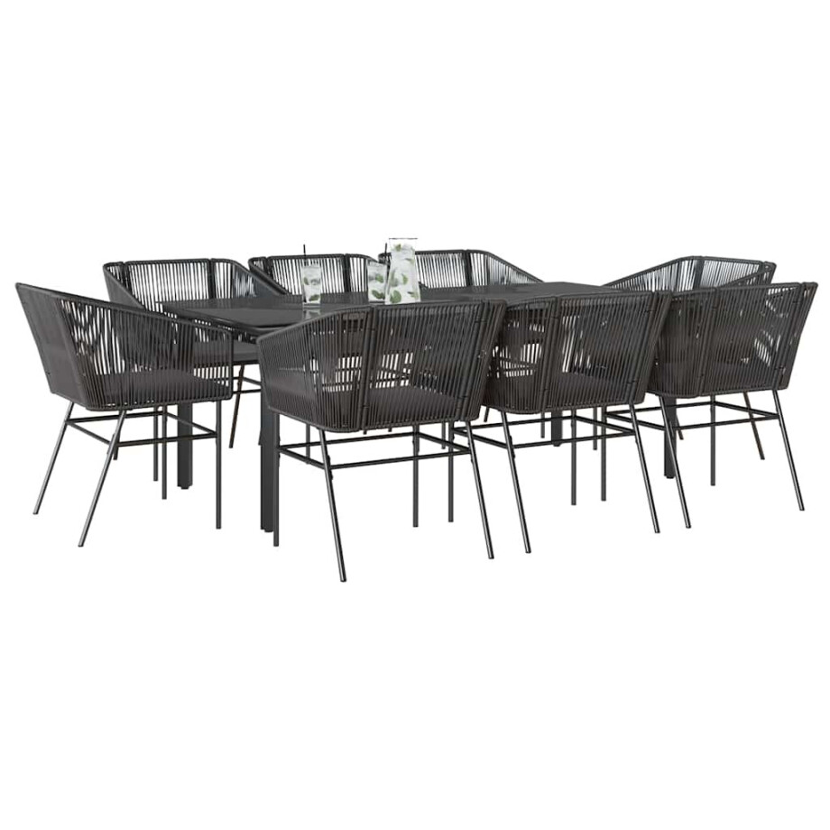 vidaXL 9-delige Tuinset met kussens poly rattan glas zwart vidaXL 9-delige Tuinset met kussens poly rattan glas zwart afbeelding 1