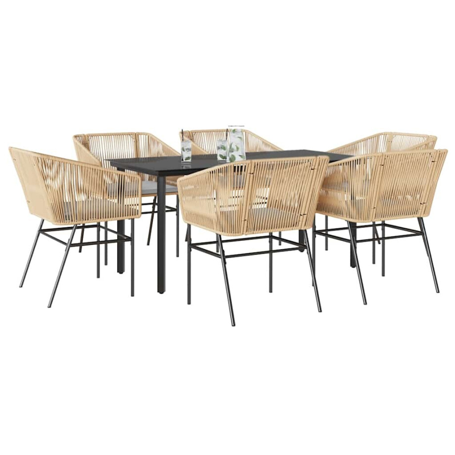vidaXL 7-delige Tuinset met kussens poly rattan glas bruin vidaXL 7-delige Tuinset met kussens poly rattan glas bruin afbeelding 1