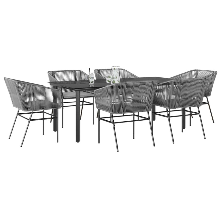 vidaXL 7-delige Tuinset met kussens poly rattan glas grijs afbeelding 1