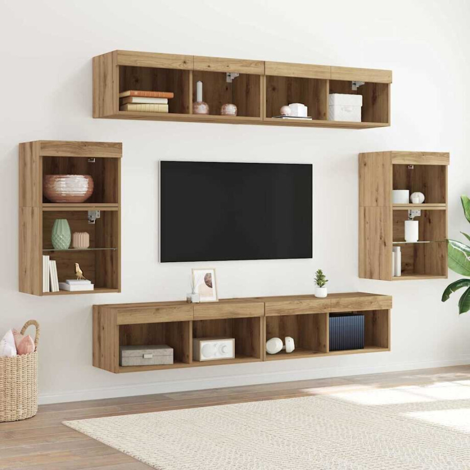 vidaXL Tv-meubelset 8 pcs artisanaal eikenkleurig Bewerkt hout afbeelding 1