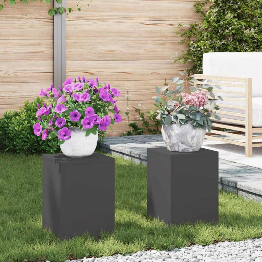 vidaXL Plantenstandaard 2 pcs Zwart 24 x 24 x 35 cm Staal afbeelding 1