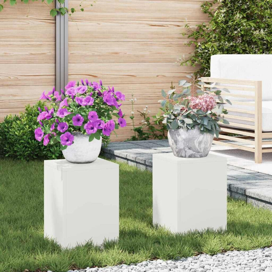 vidaXL Plantenstandaard 2 pcs Wit 24 x 24 x 35 cm Staal afbeelding 1