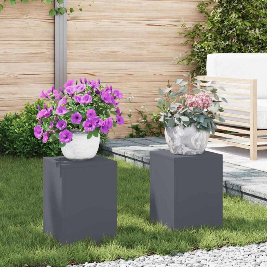 vidaXL Plantenstandaard 2 pcs Antraciet 24 x 24 x 35 cm Staal afbeelding 1