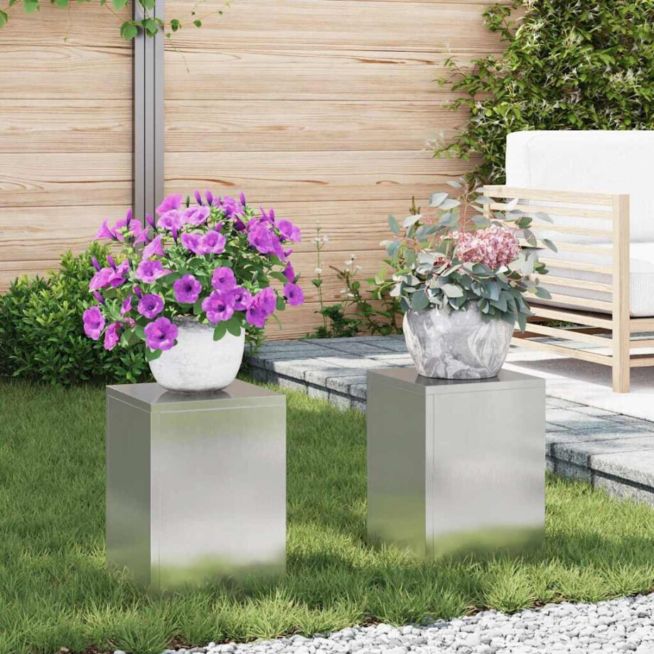 vidaXL Plantenstandaard 2 pcs Zilver 24 x 24 x 35 cm Roestvrij staal afbeelding 1