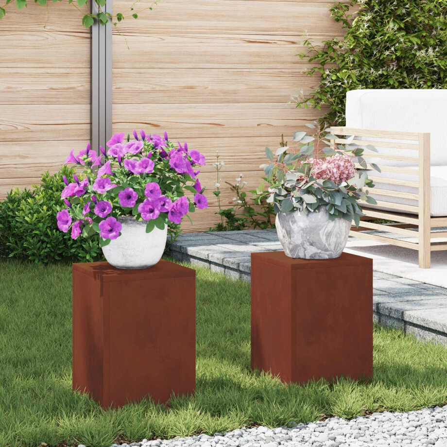 vidaXL Plantenstandaard 2 pcs Roestig 24 x 24 x 35 cm Cortenstaal afbeelding 1