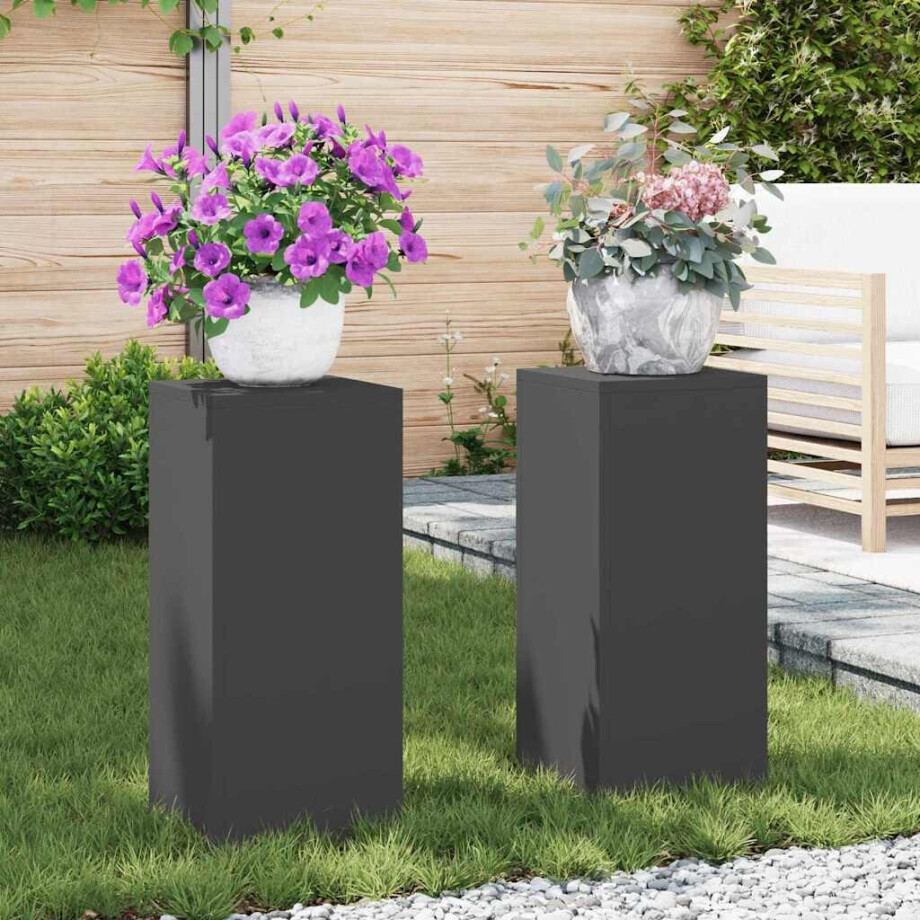 vidaXL Plantenstandaard 2 pcs Zwart 24 x 24 x 55 cm Staal afbeelding 1