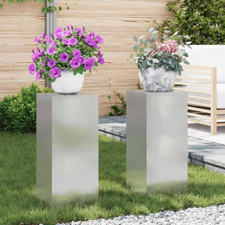 vidaXL Plantenstandaard 2 pcs Zilver 24 x 24 x 55 cm Roestvrij staal afbeelding 1