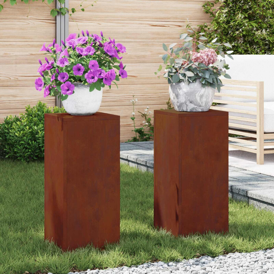 vidaXL Plantenstandaard 2 pcs Roestig 24 x 24 x 55 cm Cortenstaal afbeelding 1