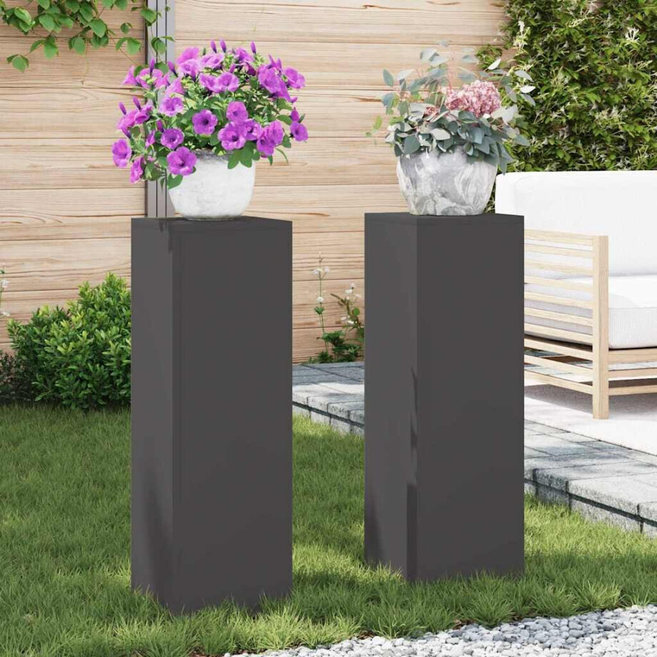 vidaXL Plantenstandaard 2 pcs Zwart 24 x 24 x 75 cm Staal afbeelding 1