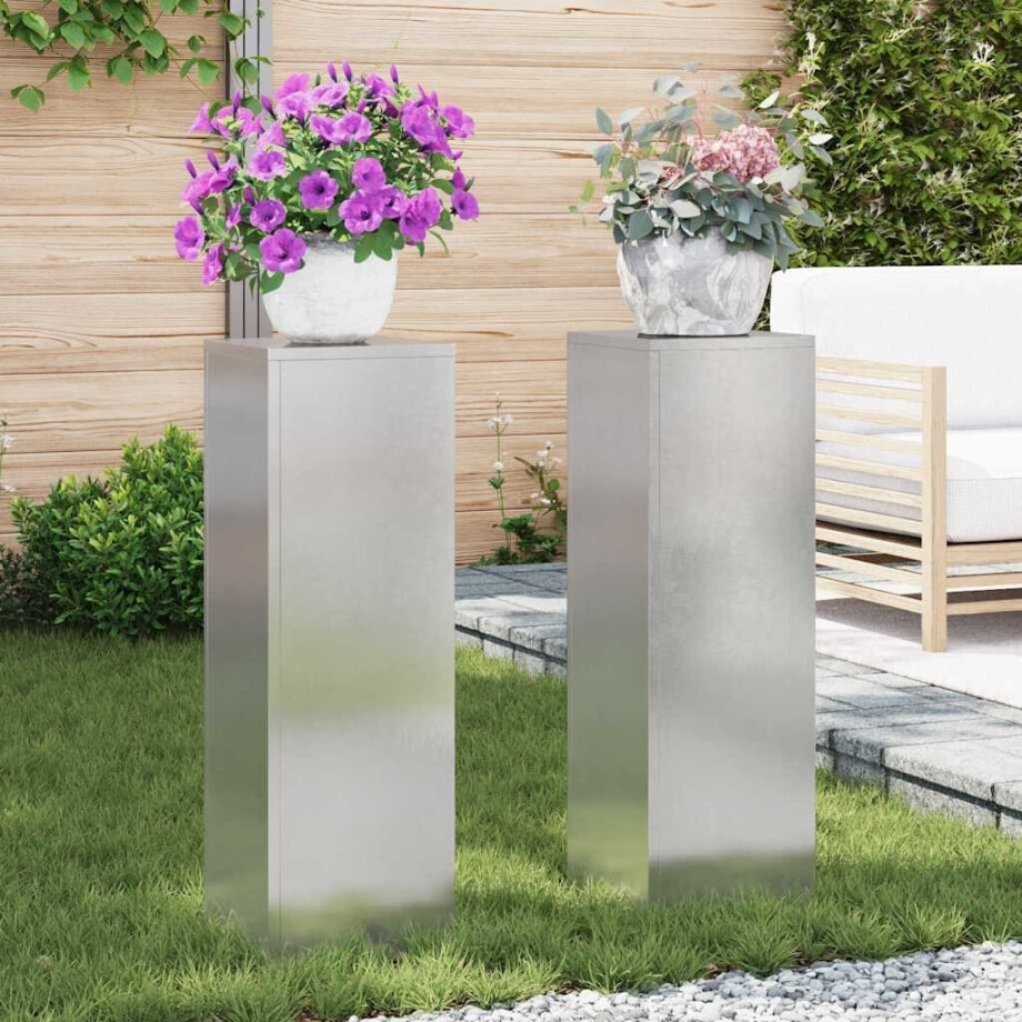 vidaXL Plantenstandaard 2 pcs Zilver 24 x 24 x 75 cm Roestvrij staal vidaXL Plantenstandaard 2 pcs Zilver 24 x 24 x 75 cm Roestvrij staal afbeelding 1