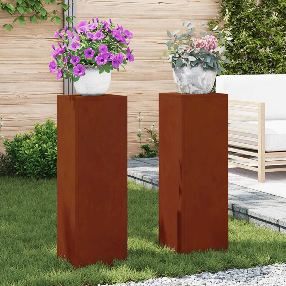 vidaXL Plantenstandaard 2 pcs Roestig 24 x 24 x 75 cm Cortenstaal afbeelding 1