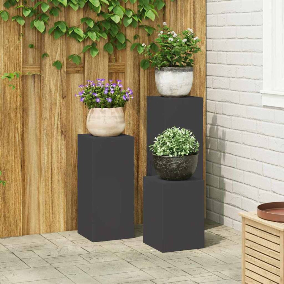 vidaXL Plantenstandaard 3 pcs Zwart Staal afbeelding 1