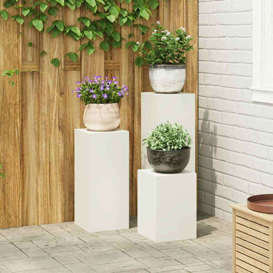 vidaXL Plantenstandaard 3 pcs Wit Staal afbeelding 1