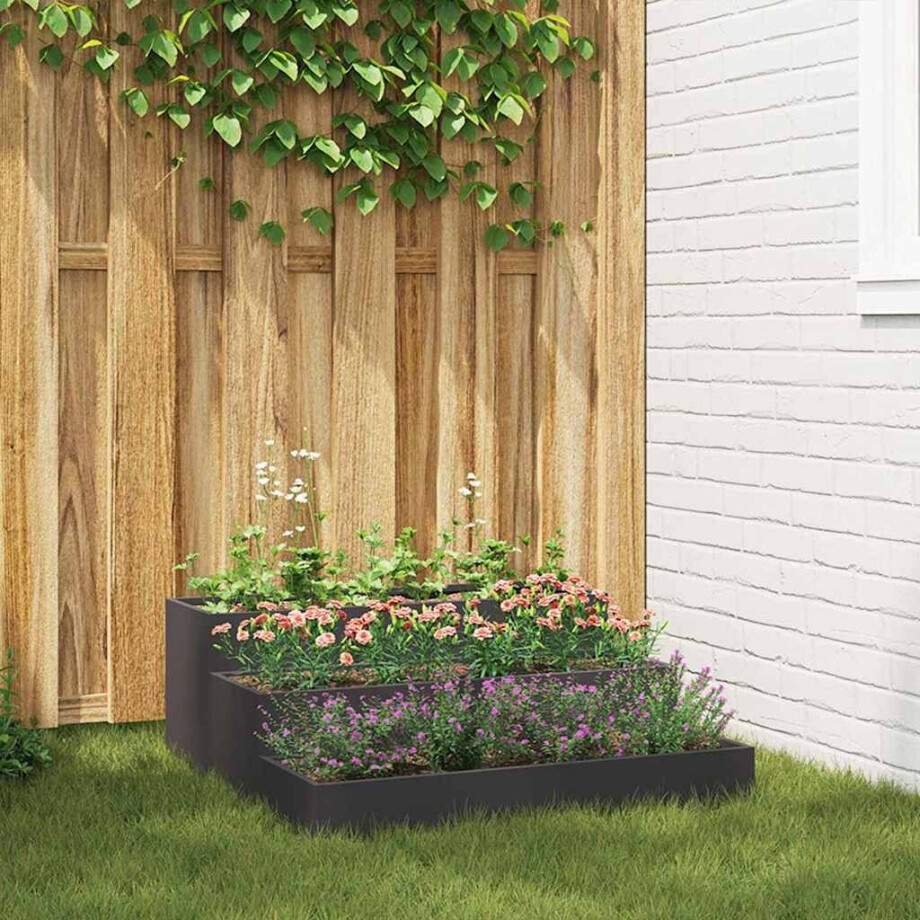 vidaXL Tuin Bloempot Zwart 90 x 90 x 35 cm Koudgewalst staal afbeelding 1