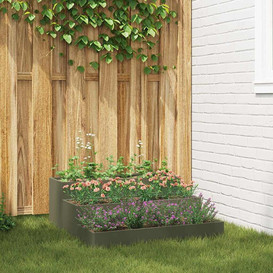vidaXL Tuin Bloempot Olijf Groen 90 x 90 x 35 cm Koudgewalst staal afbeelding 1
