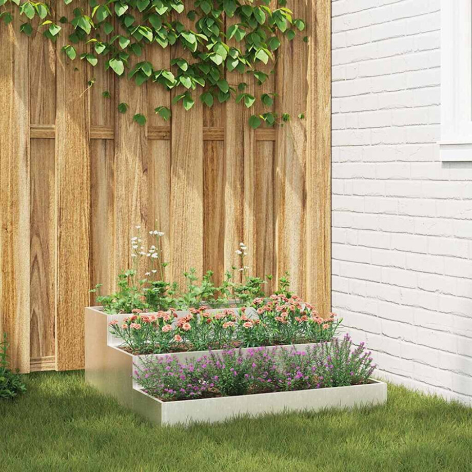 vidaXL Tuin Bloempot Zilver 90 x 90 x 35 cm Roestvrij staal afbeelding 1