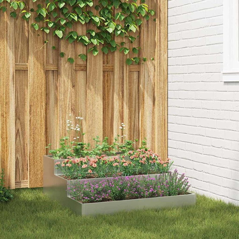vidaXL Tuin Bloempot Zilver 90 x 90 x 35 cm Gegalvaniseerd staal afbeelding 1