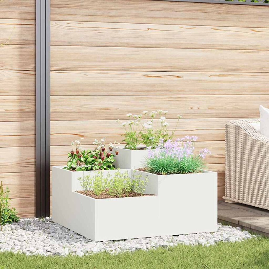 vidaXL Tuin Bloempot Wit 100 x 100 x 48 cm Staal afbeelding 1