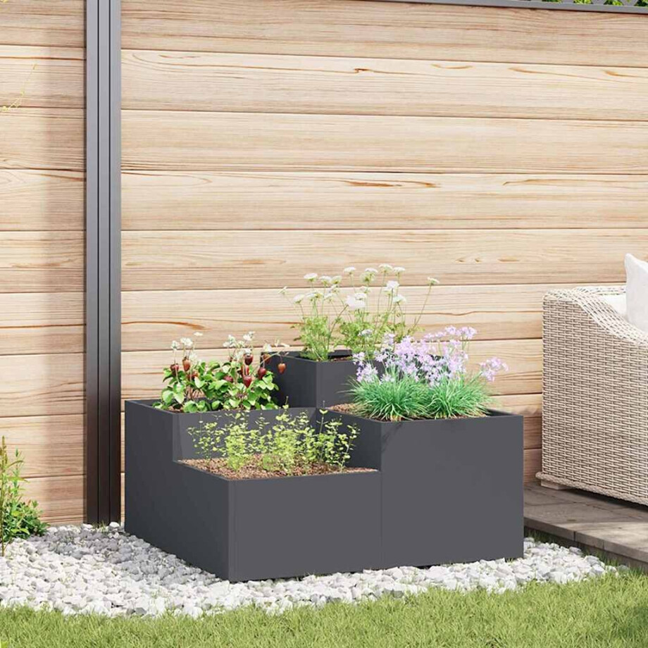 vidaXL Tuin Bloempot Antraciet 100 x 100 x 48 cm Staal afbeelding 1