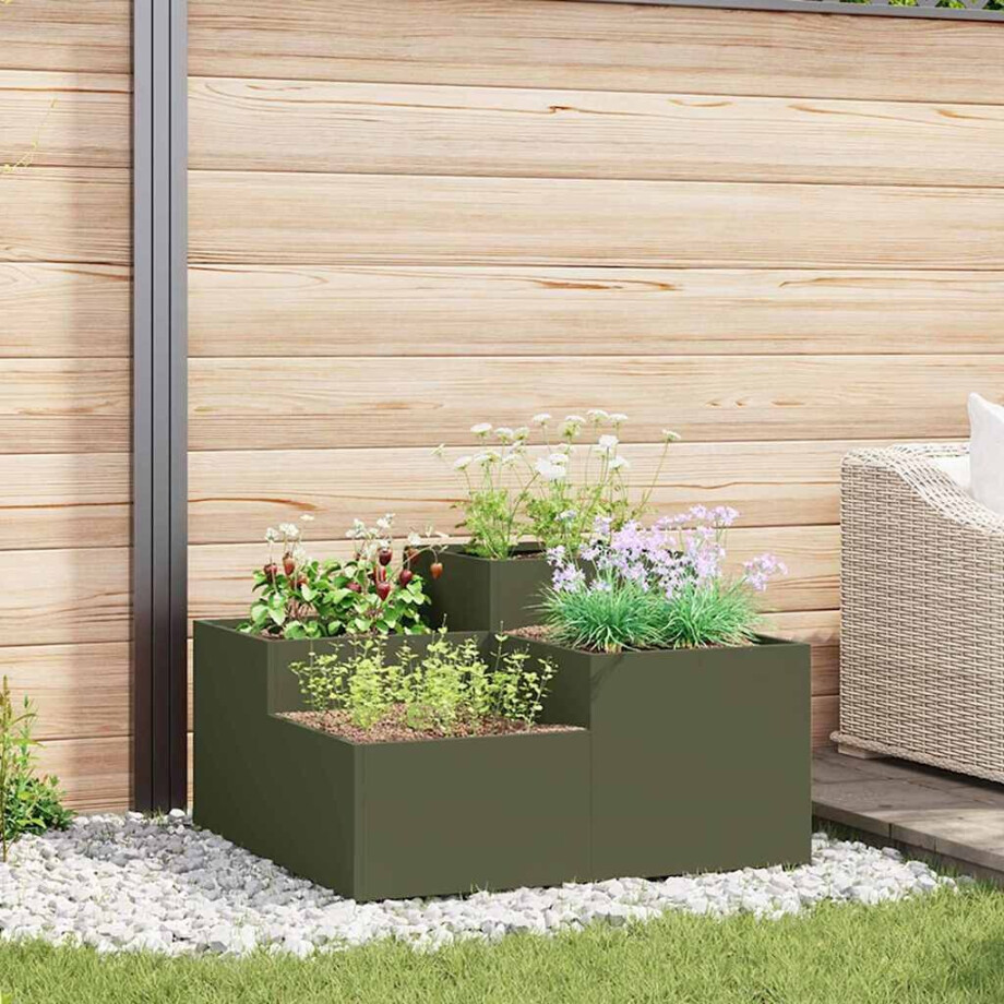 vidaXL Tuin Bloempot Olijfgroen 100 x 100 x 48 cm Staal vidaXL Tuin Bloempot Olijfgroen 100 x 100 x 48 cm Staal afbeelding 1
