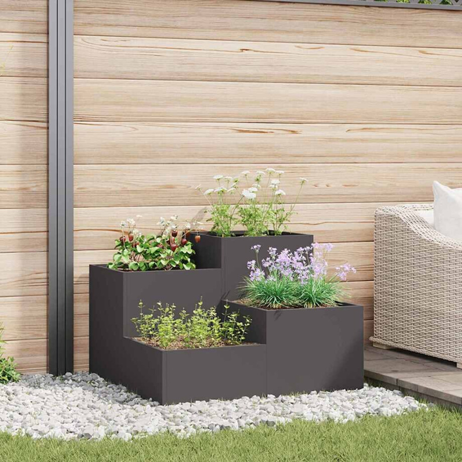 vidaXL Tuin Bloempot Zwart 80 x 80 x 60 cm Staal afbeelding 1