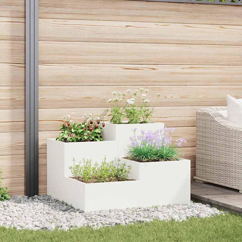 vidaXL Tuin Bloempot Wit 80 x 80 x 60 cm Staal afbeelding 1