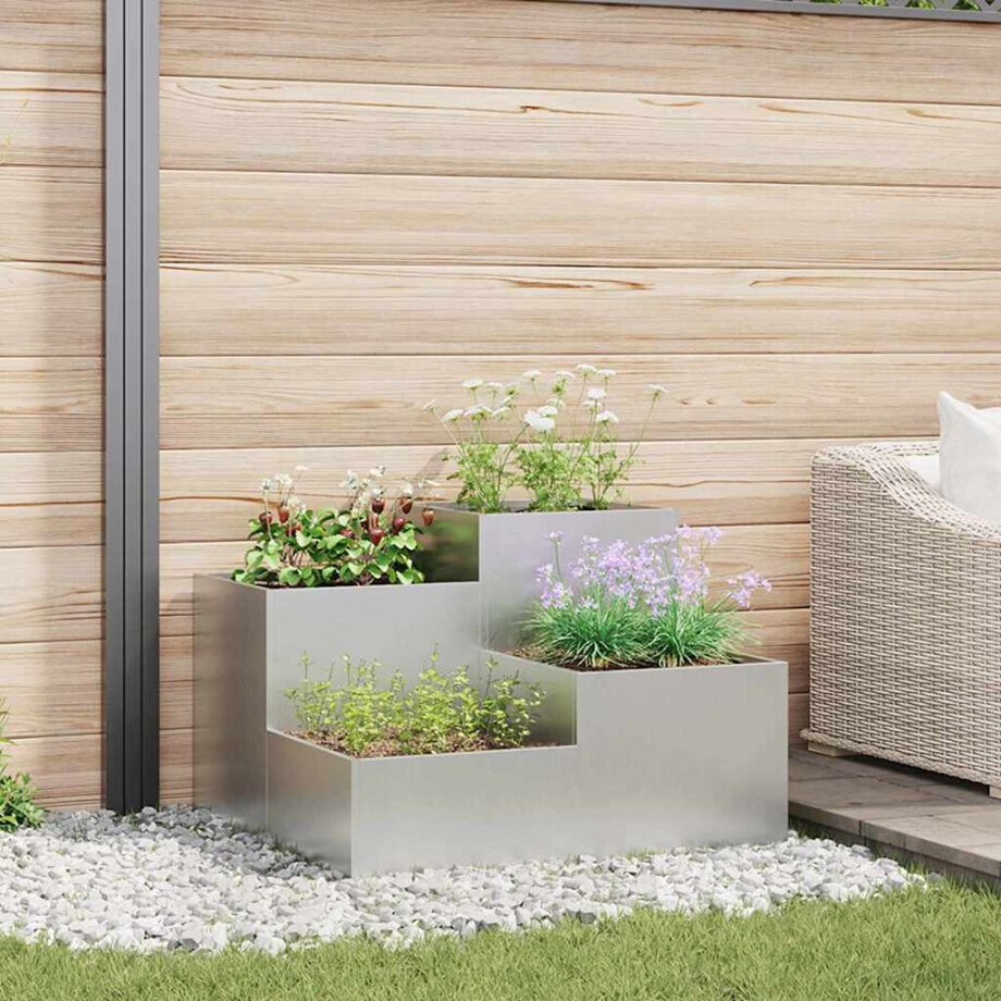 vidaXL Tuin Bloempot Zilver 80 x 80 x 60 cm Gegalvaniseerd staal afbeelding 1