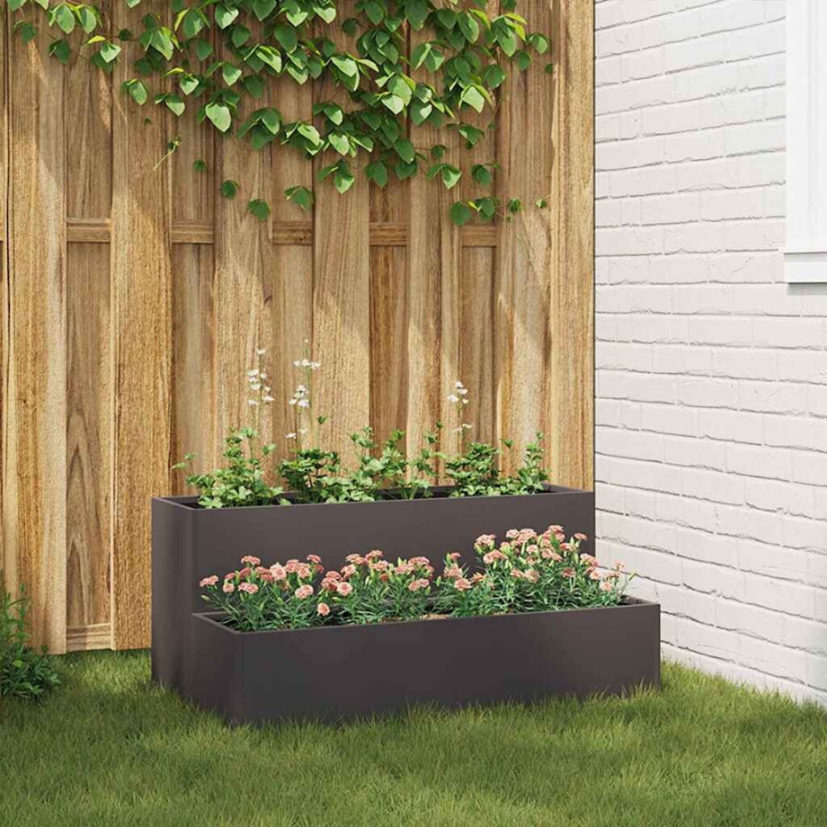 vidaXL Tuin Bloempot Zwart 100 x 60 x 45 cm Koudgewalst staal afbeelding 1
