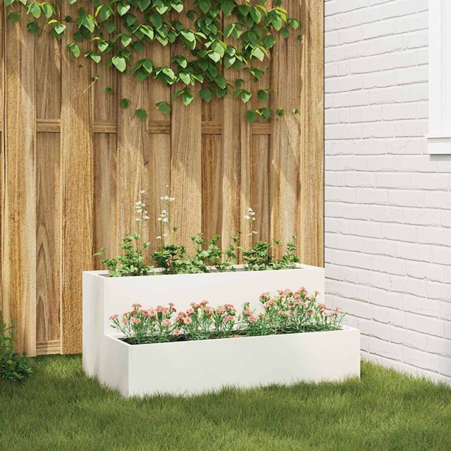 vidaXL Tuin Bloempot Wit 100 x 60 x 45 cm Koudgewalst staal afbeelding 1