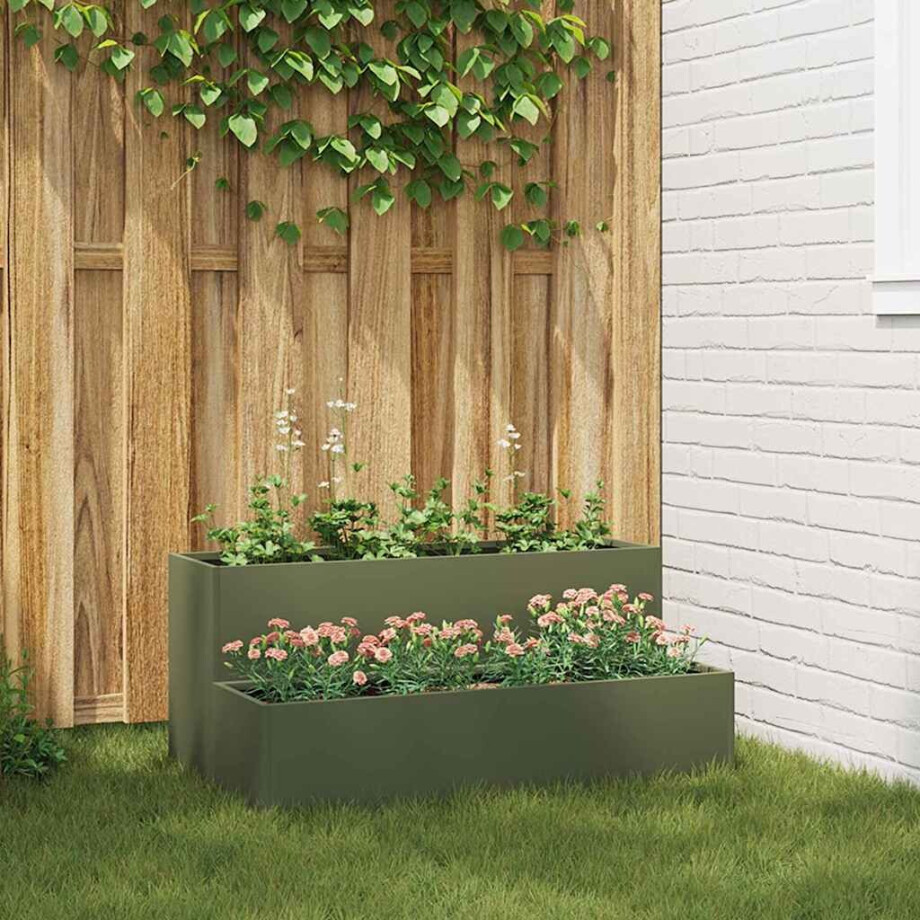 vidaXL Tuin Bloempot Olijf Groen 100 x 60 x 45 cm Koudgewalst staal afbeelding 1