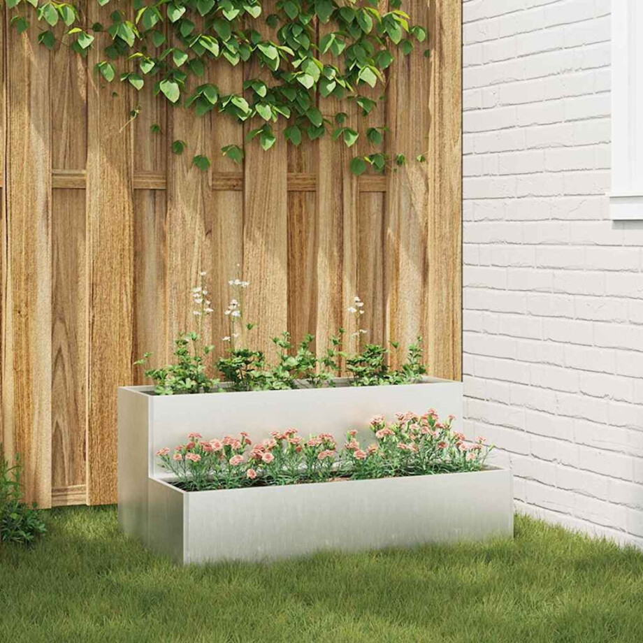 vidaXL Tuin Bloempot Zilver 100 x 60 x 45 cm Roestvrij staal afbeelding 1