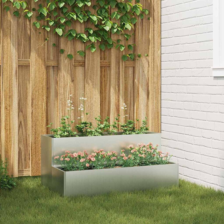 vidaXL Tuin Bloempot Zilver 100 x 60 x 45 cm Gegalvaniseerd staal afbeelding 1
