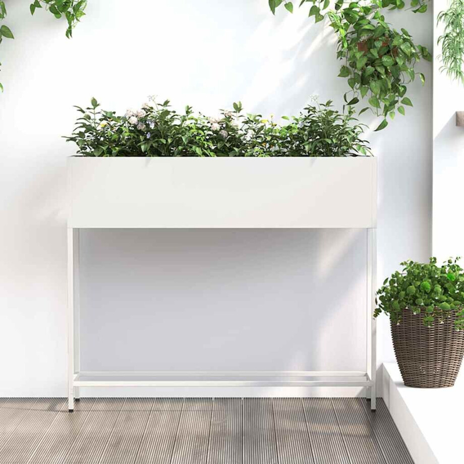 vidaXL Verhoogde Tuin Plantbak Wit 100 x 26 x 82 cm Staal afbeelding 1