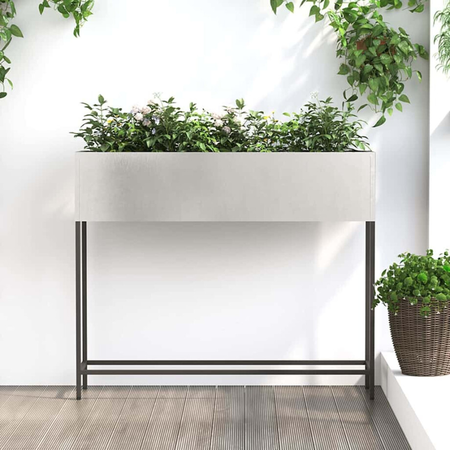 vidaXL Verhoogde Tuin Plantbak Zilver 100 x 26 x 82 cm Roestvrij staal afbeelding 1