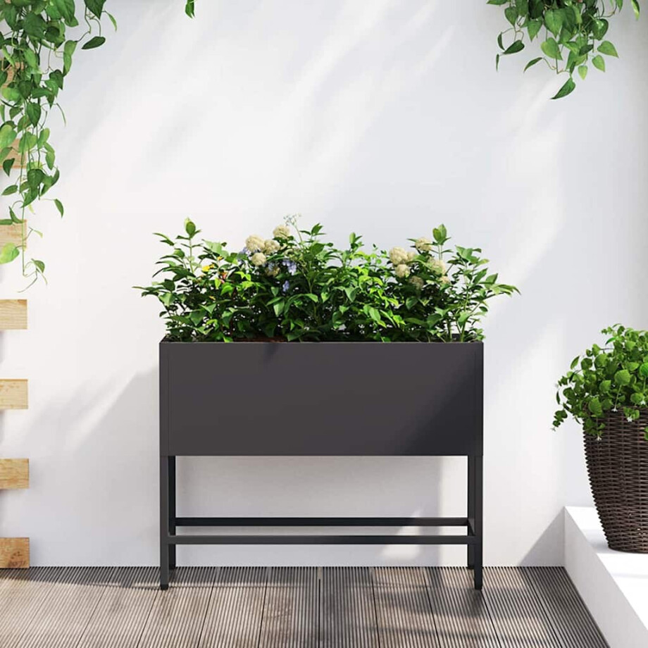 vidaXL Verhoogde Tuin Plantbak Zwart 60 x 26 x 45 cm Staal afbeelding 1