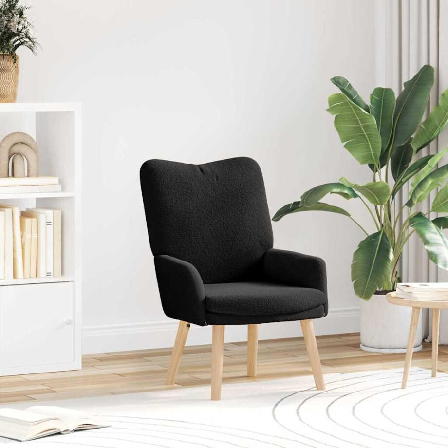 vidaXL Fauteuil Zwart 63 x 67 x 94 cm Schapenstof en Triplex vidaXL Fauteuil Zwart 63 x 67 x 94 cm Schapenstof en Triplex afbeelding 1
