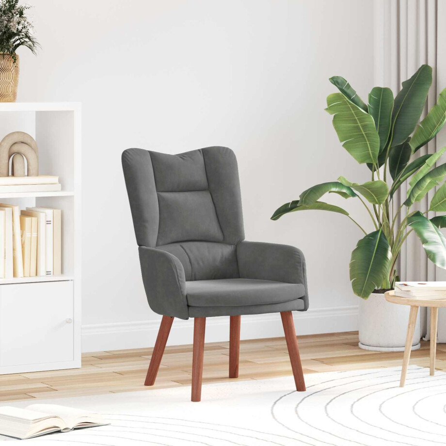 vidaXL Fauteuil Donkergrijs 63 x 67 x 94 cm Fluweel afbeelding 1