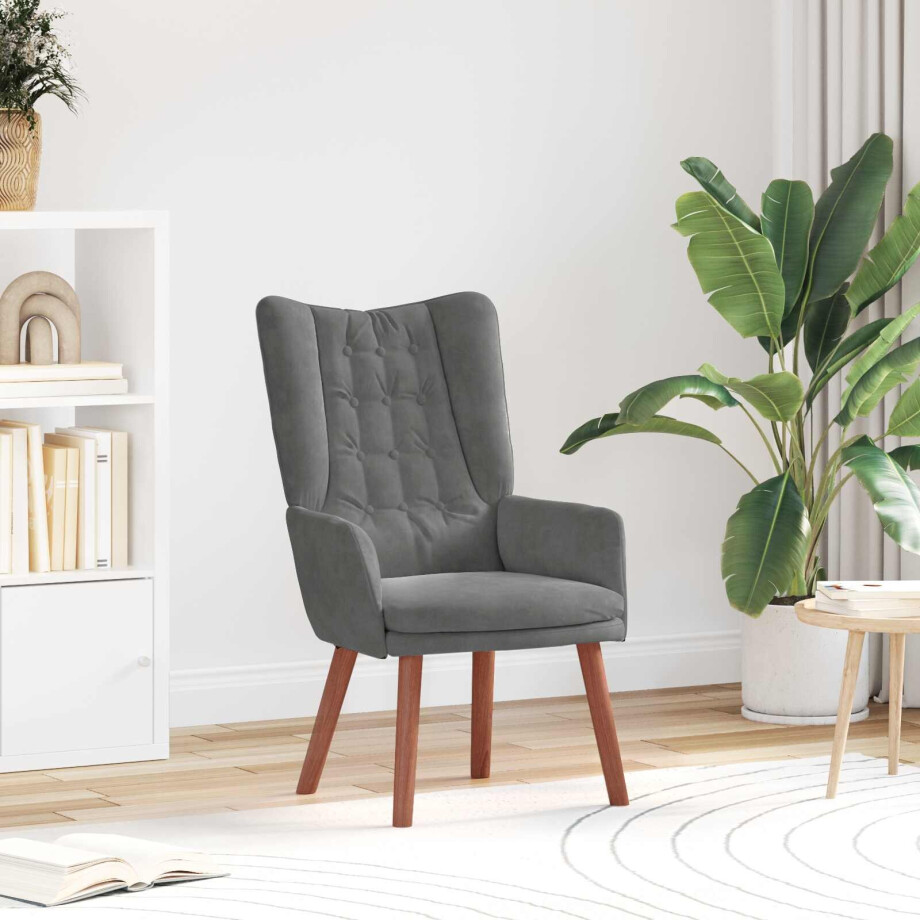 vidaXL Fauteuil Donkergrijs 63 x 67 x 94 cm Fluweel afbeelding 1