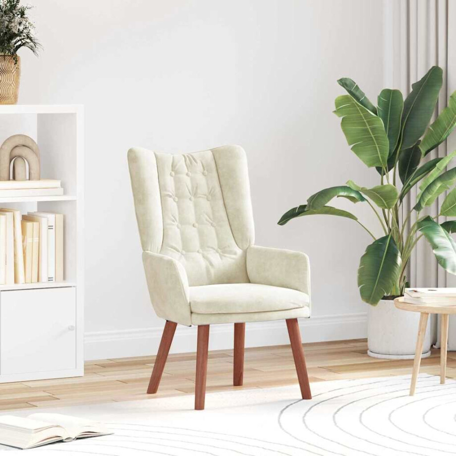 vidaXL Fauteuil Crème 63 x 67 x 94 cm Fluweel vidaXL Fauteuil Crème 63 x 67 x 94 cm Fluweel afbeelding 1