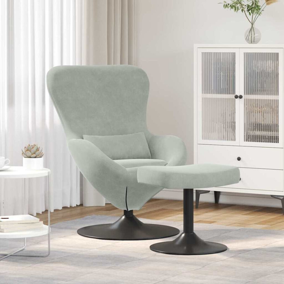 vidaXL Egg Chair met Voetsteun Lichtgrijs Fluweel vidaXL Egg Chair met Voetsteun Lichtgrijs Fluweel afbeelding 1