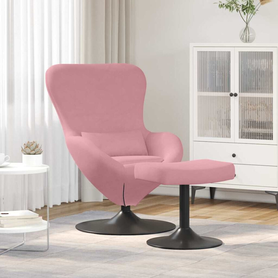 vidaXL Egg Chair met Voetsteun Roze Fluweel vidaXL Egg Chair met Voetsteun Roze Fluweel afbeelding 1