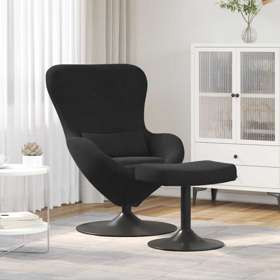 vidaXL Egg Chair met Voetsteun Zwart 63 x 73 x 90 cm Fluweel afbeelding 1