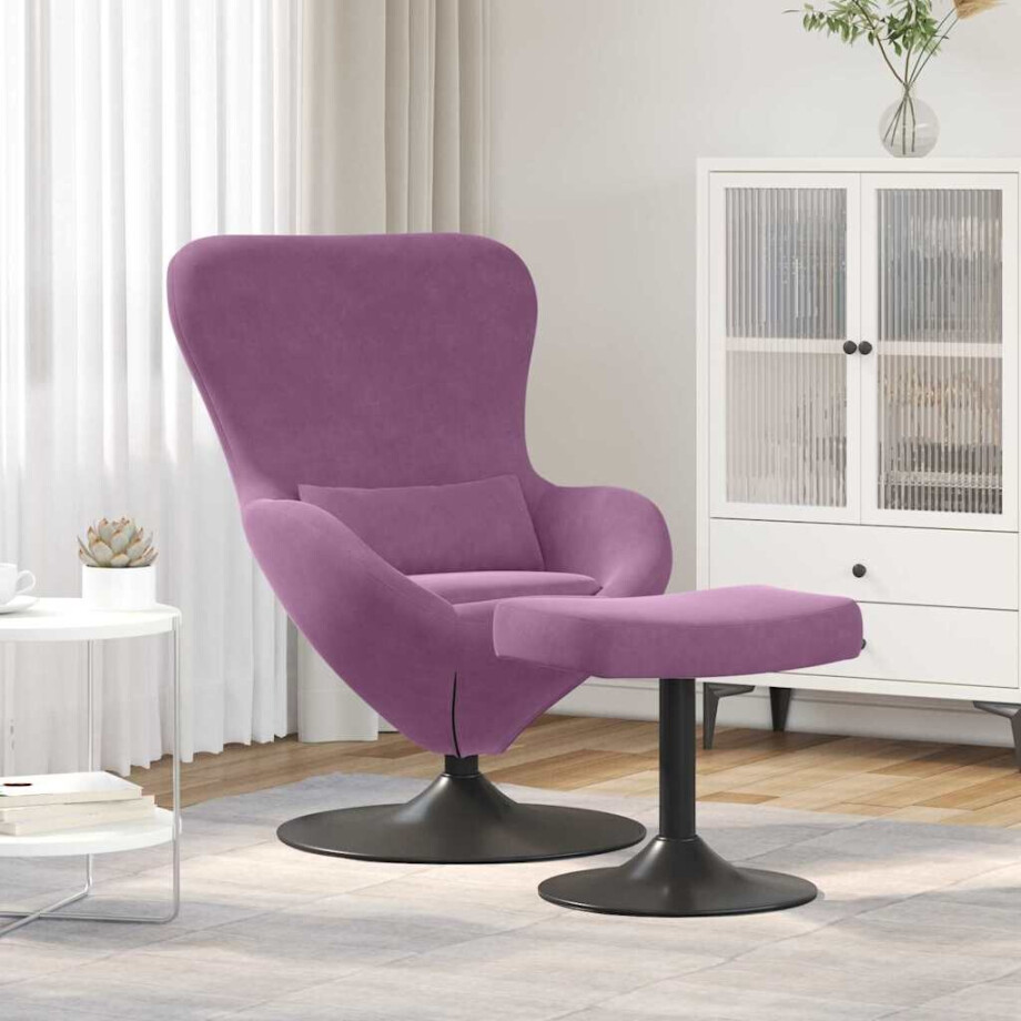 vidaXL Egg Chair met Voetsteun Paars 63 x 73 x 90 cm Fluweel afbeelding 1