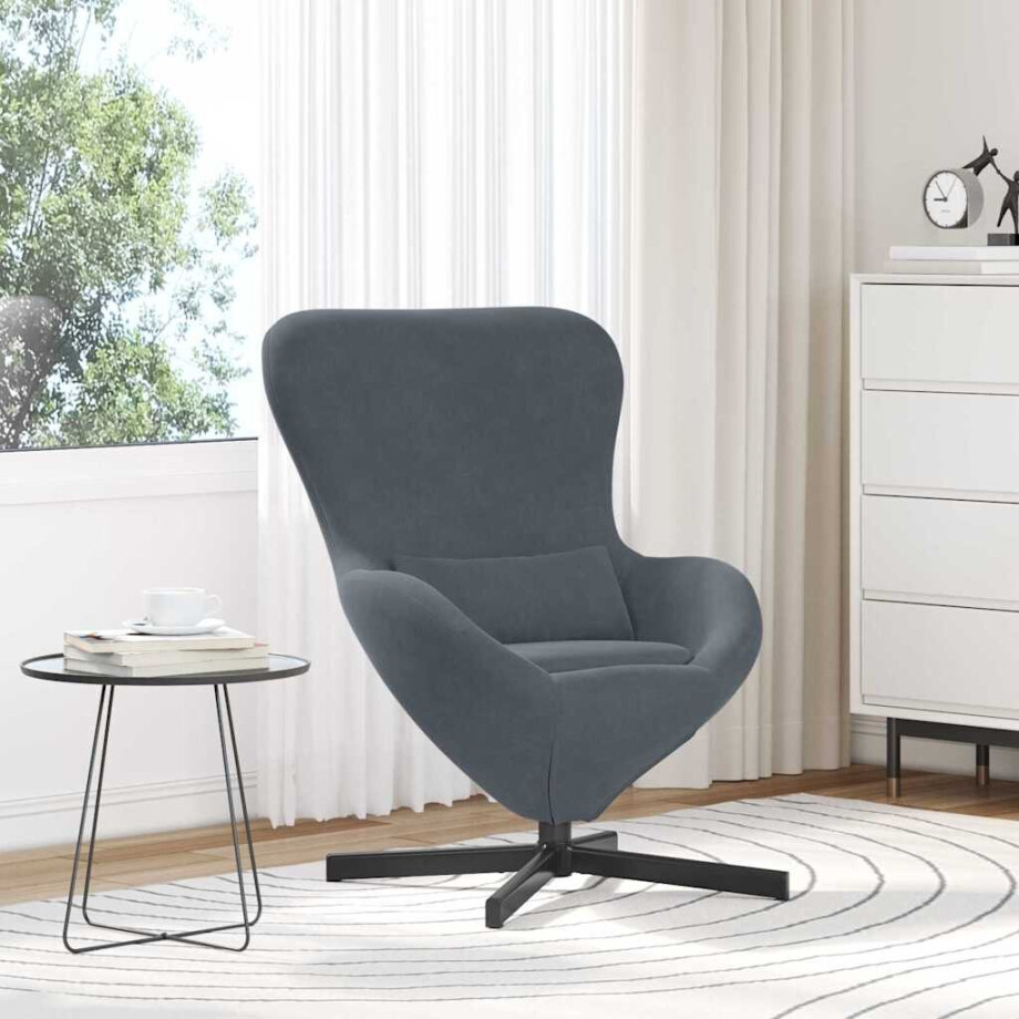 vidaXL Eivormige stoel Donkergrijs 63 x 73 x 90 cm Fluweel vidaXL Eivormige stoel Donkergrijs 63 x 73 x 90 cm Fluweel afbeelding 1