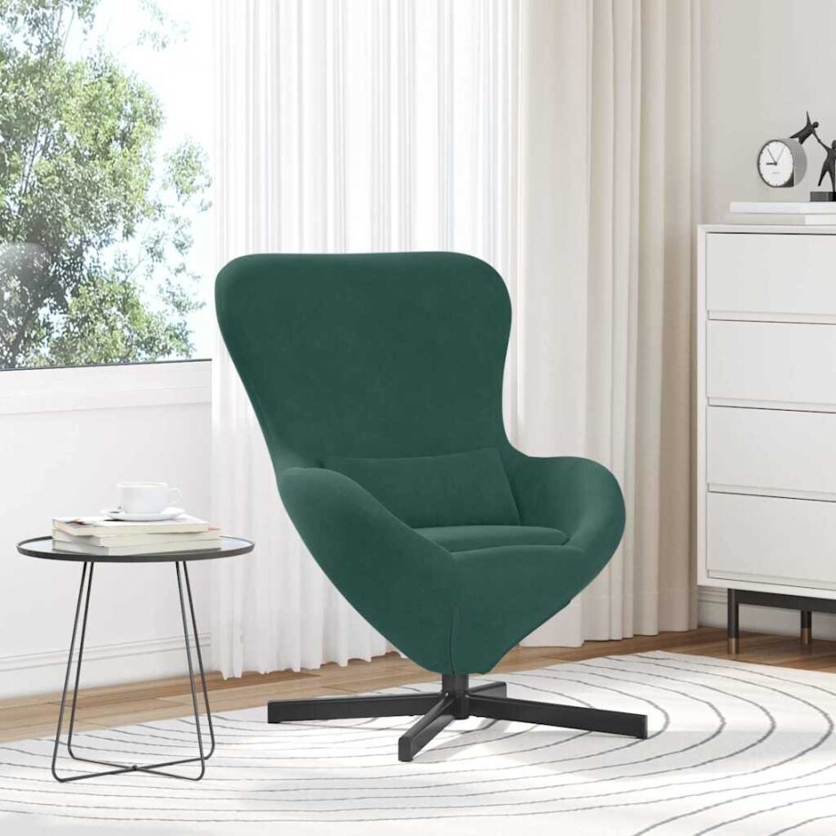 vidaXL Eivormige stoel Donkergroen 63 x 73 x 90 cm Fluweel afbeelding 1