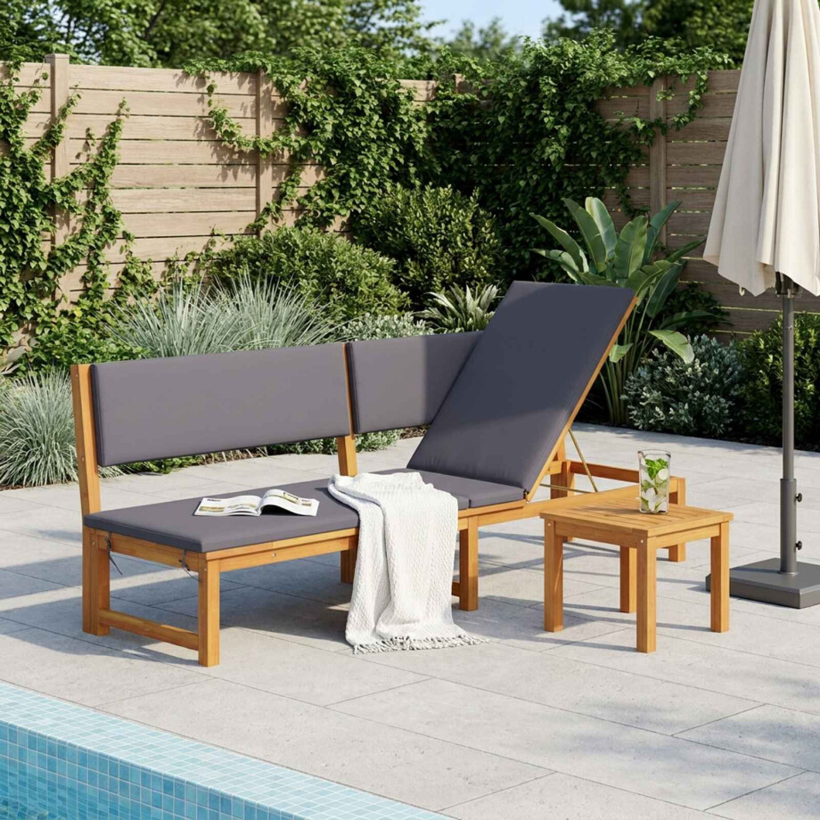 vidaXL Ligstoel Olie naturel 200 x 57 x 75cm Massief acaciahout afbeelding 1