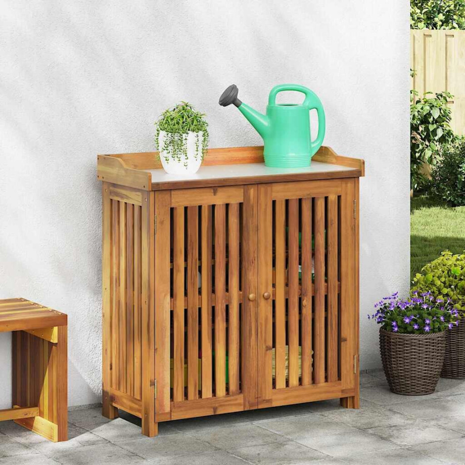 vidaXL Tuinkast met plank Naturel 93 x 41,5 x 98cm Massief Acaciahout afbeelding 1