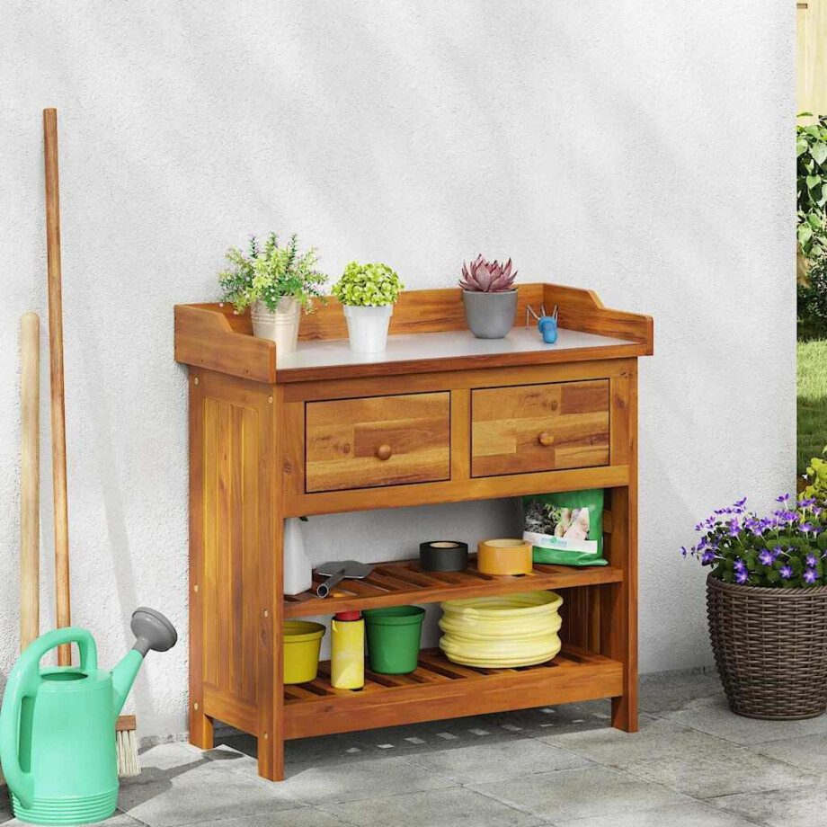 vidaXL Tuinkast met lade Naturel 78 x 36,5 x 78cm Massief Acaciahout afbeelding 1