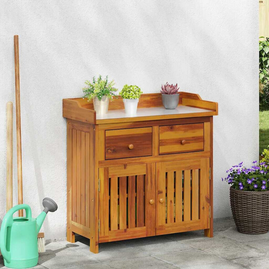 vidaXL Tuinkast met lade Naturel 78 x 36,5 x 78cm Massief Acaciahout afbeelding 1
