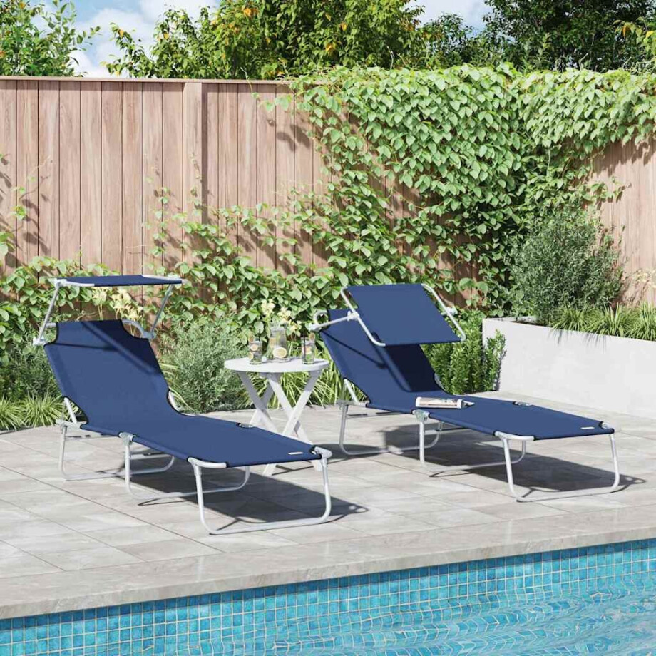 vidaXL Ligstoel 2 pcs Blauw 58 x 188 x 77cm Polyester afbeelding 1